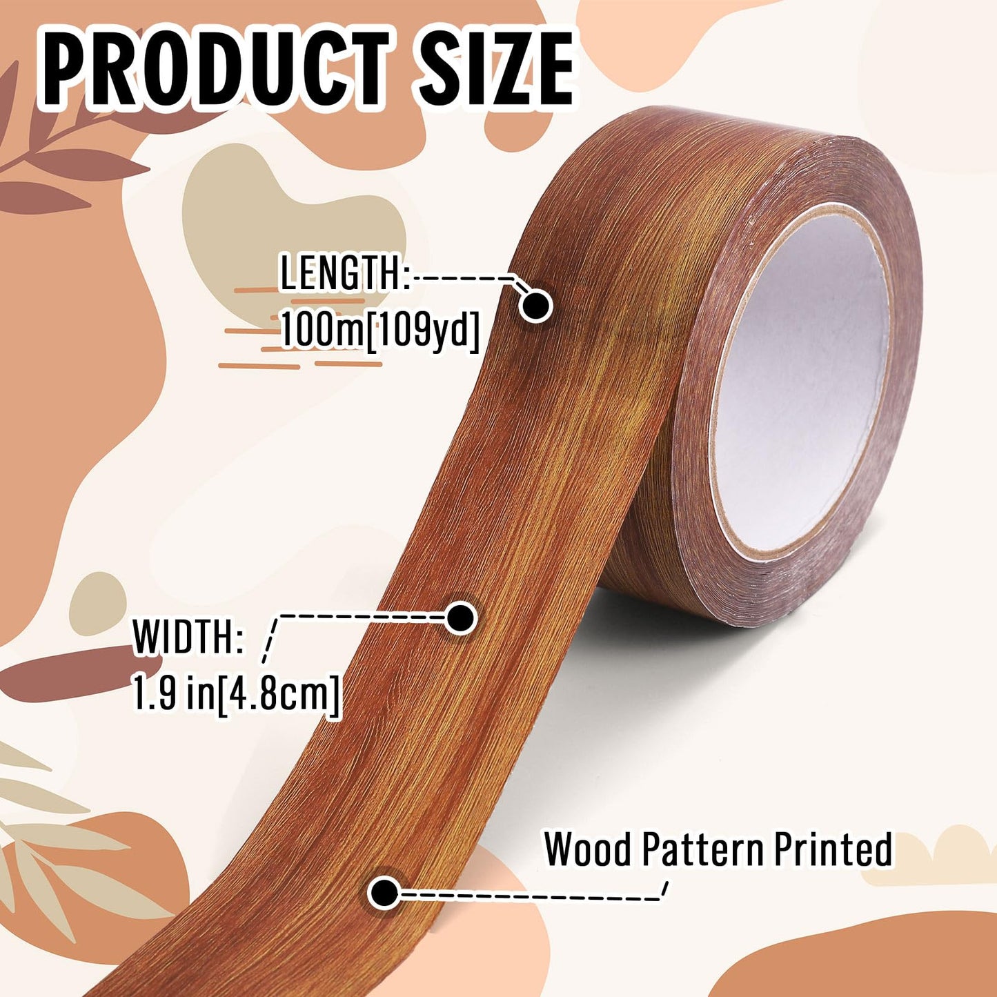 Whaline 109 Yard Wood Grain Packing Tape Brown Decorative Gift Wrapping Tape for Small Business DIY Crafts Box Carton Decor