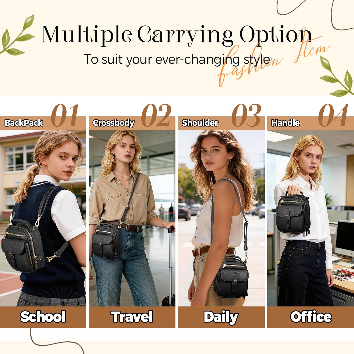 crawing Vegan Leather Crossbody Bag for Women with 2 Straps, Small Messenger Bag with Wallet, Anti Theft Shoulder Bag (Black)