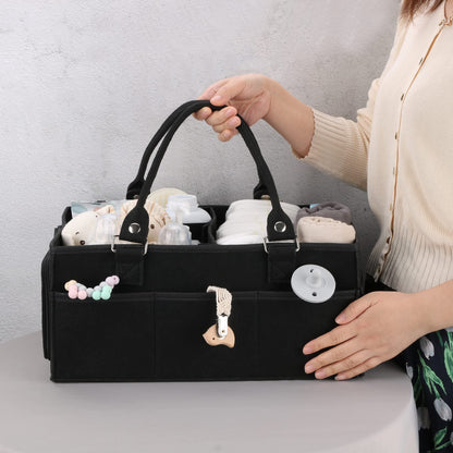 XUANGUO Baby Diaper Caddy Organizer for Girl Boy Large Nursery Storage Bin Basket Portable Holder Tote Bag for Changing Table and Car Baby Shower Gifts Newborn Essentials Must Haves Items black