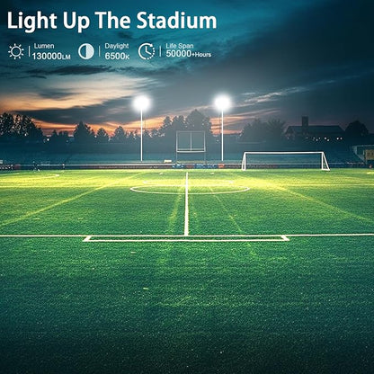 1000W LED Stadium Light Outdoor,130000LM 500W Stadium Lights 2 Pack,6500K Daylight Super Bright Commercial Area Lighting,IP67 Waterproof Adjustable Bracket Arena Lights for Sports Fields,Court