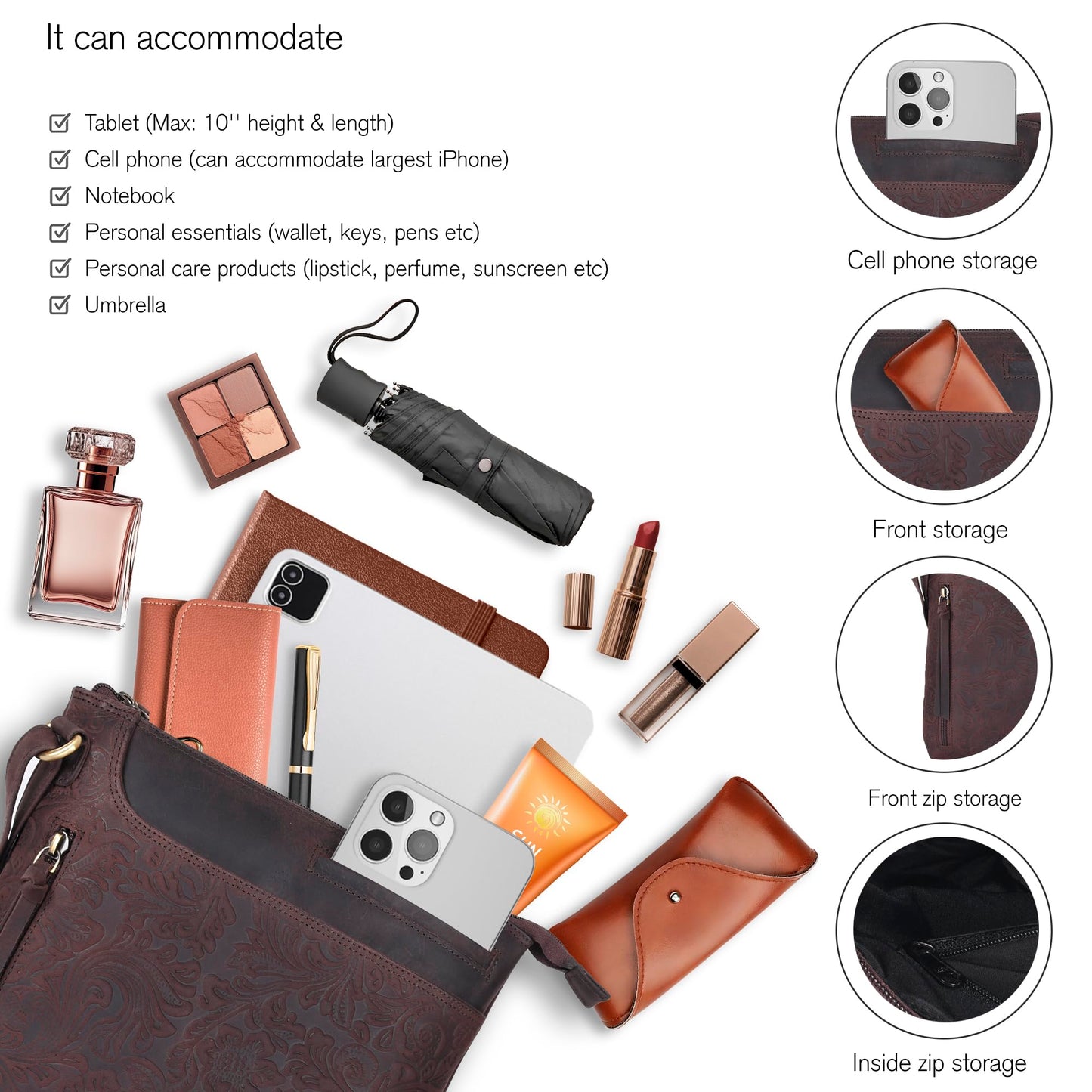 Leather Crossbody Bags for Women - Ladies Sling Handbags - Medium Cross body Purses Handbags - Purses For Women (Dark Brown)
