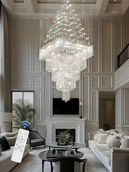 D40''X H120'' Large Chandelier for Staircase, Luxury Foyer Chandelier, Modern Crystal Raindrop Chandeliers Flush Mount Ceiling Light Fixtures for High Ceilings,Entryway LED Dimmable 2700K-6000K
