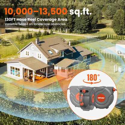 3rd Generation Retractable Garden Hose 130 ft x 1/2 inch Heavy Duty Wall-Mounted Hose Reels for Outside 180° Swivel Automatic Slow Return Any Length Lock 9 Pattern Nozzle UV Resistant (Black)