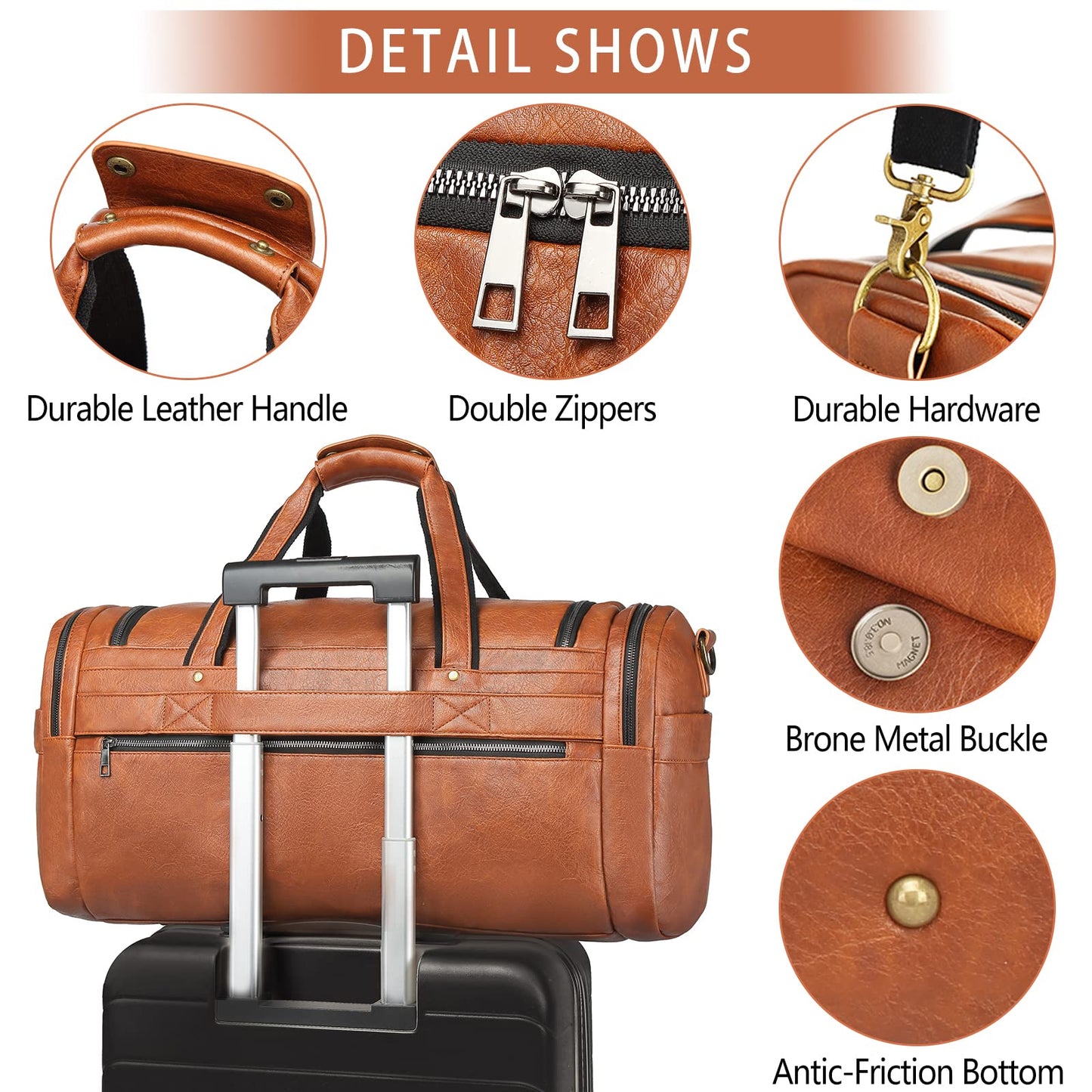 BOLOSTA Travel Duffel Bag for Men Women, Large PU Leather Carry on Duffle Bags for Traveling, Waterproof Overnight Weekender Duffel Bag with Shoe Compartment - Perfect for Daily Use/Birthday Gift