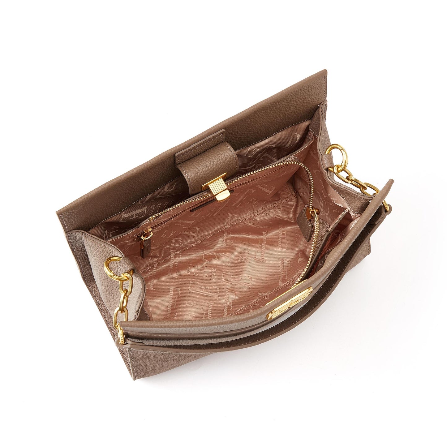 ELLE Women's Structured Full Grain Leather Top Handle Bag with Detachable Strap