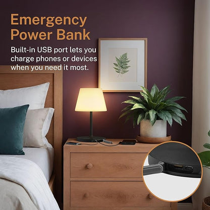 Outdoor Battery Operated Table Lamp & Power Bank - 5000mAh Rechargeable Battery Powered, Touch Dimmable, 3 Color Temperatures, IP44 Waterproof Lamp Light for Home, Patio Use - 9.6 In Modern Black