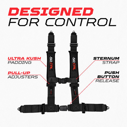1pc 4 Point Harness for Bucket Seat, Push Release, 10 Color Options, Racing Harness, Race Car, Off Road, UTV, RZR (Black, 2 inch) [6030]