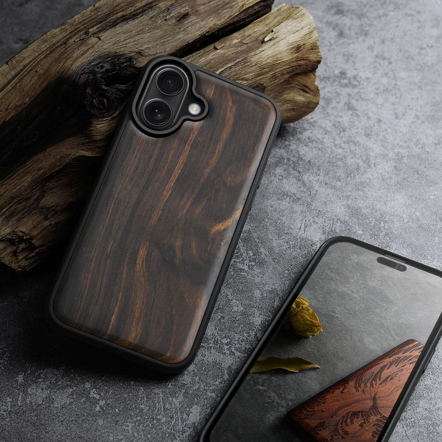 Carveit Magnetic Wooden Case for iPhone 17 Case, Wood Artisan Engraved & Black Soft TPU Shockproof Cover, Compatible with MagSafe Wireless Chargers (Natural Grain) Blackwood