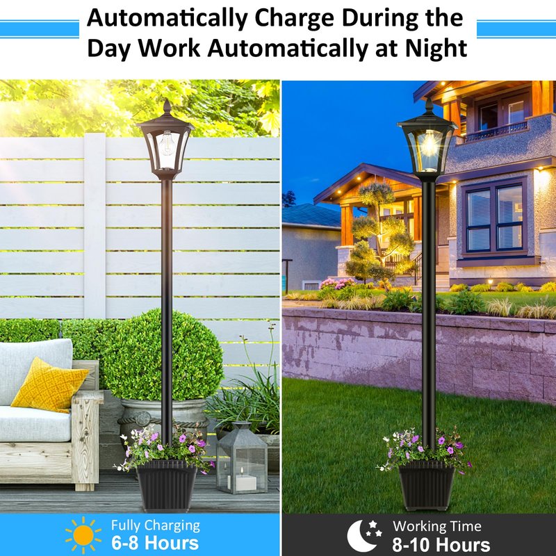 Derynome 72" Solar Outdoor Light with Planter,Waterproof Solar Post Lamp Ligts, Garden Lights for Backyard, Pathway, Patio,Lawn, Driveway Decor