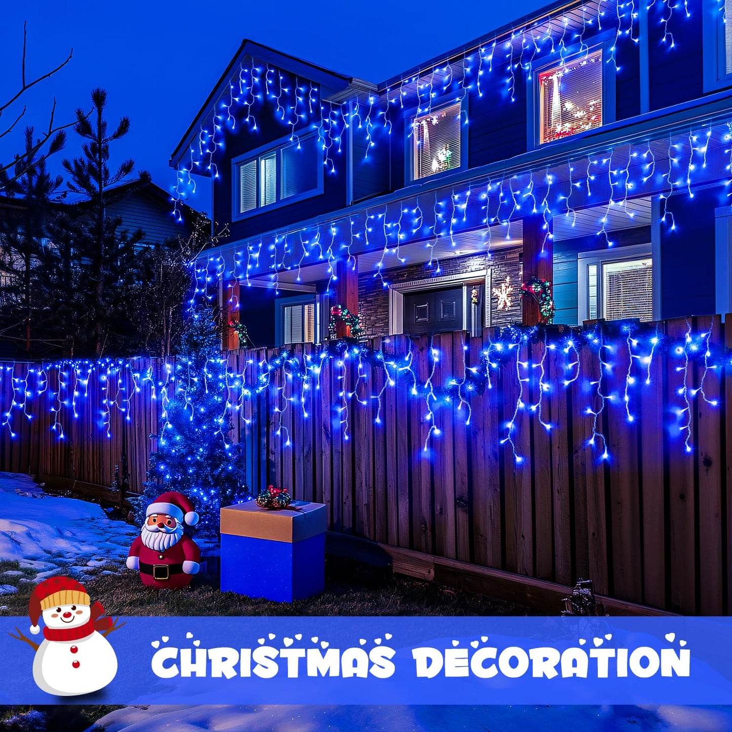 JMEXSUSS 400 LED Blue Icicle Lights for Outdise, 38.8 FT Christmas Icicle Lights Indoor Outdoor with 80 Drops, Blue Christmas Light with Remote Plug in for House Fireplace Christmas Decorations