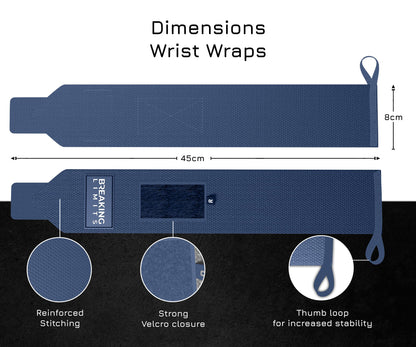 Breaking Limits Gym Straps Weight Lifting Wrist Wraps Bundle – Workout Lifting Straps for Deadlift – Wrist Straps for Weightlifting Men & Women - Muñequeras Para Gym (Navy Blue)