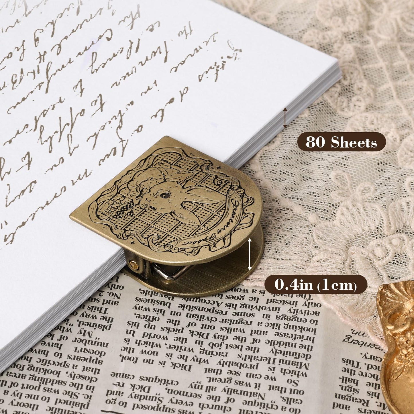 Dizdkizd Vintage Metal Book Clip, Journal Clip for Planners, Travelers Notebook Clip, Paper Clip, Binder Clamp for Documents, Office, Page Holder, Book Mark - Rabbit