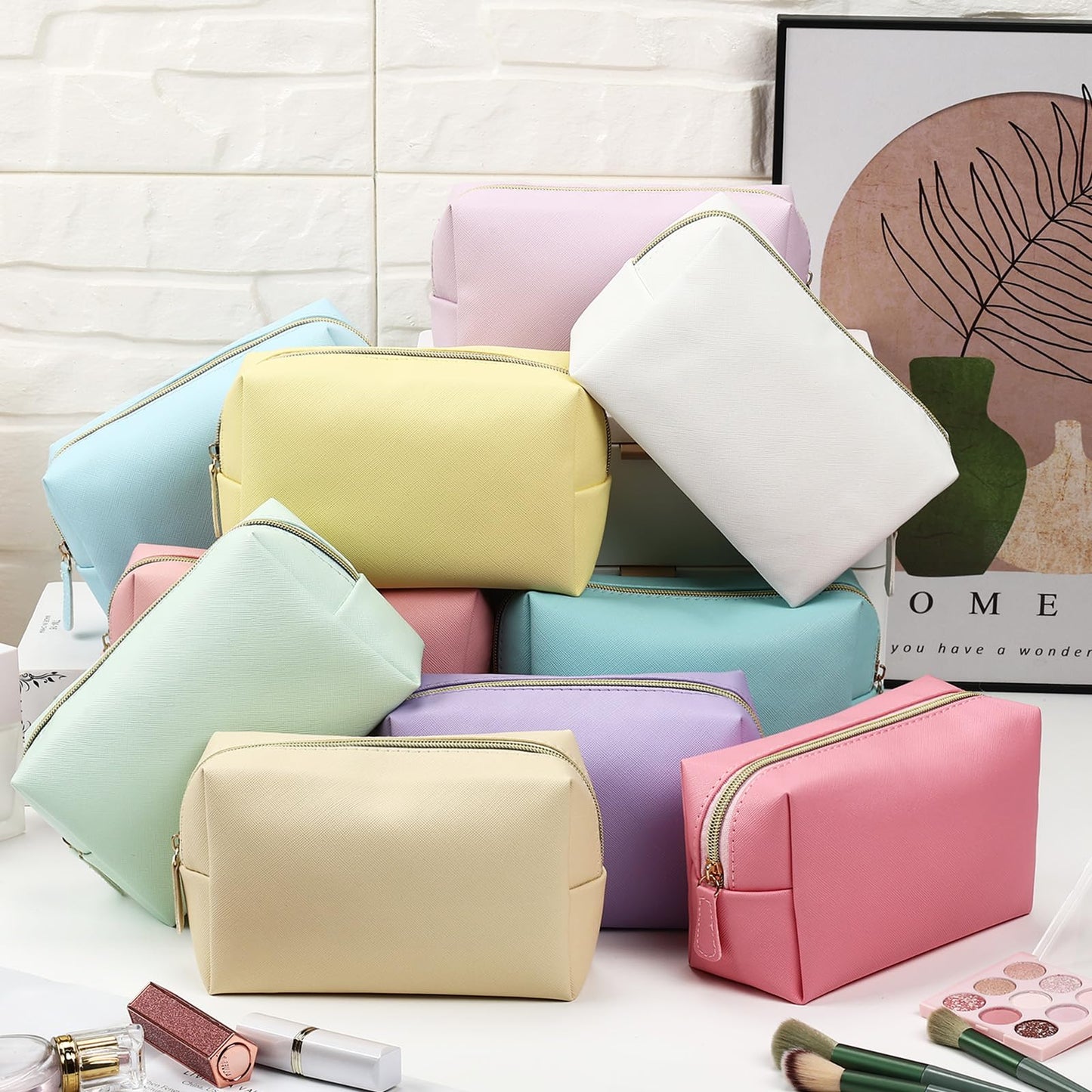 Kigeli 20 Pcs Small Makeup Bag Bulk PU Leather Cosmetic Bags with Zipper Preppy Makeup Pouch Toiletry Bag for Women Wedding Bachelorette Party Gift Travel Storage Organizer (Macaron)