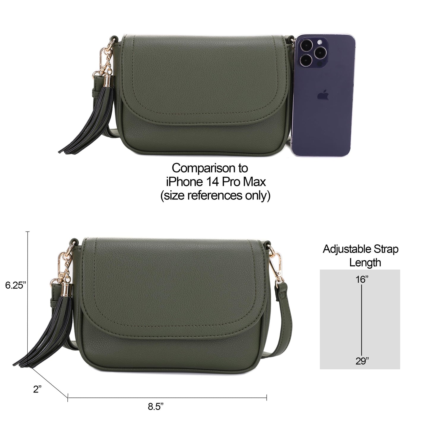 EVVE Small Crossbody Bag for Women Trendy Vegan Leather Flap Saddle Purses with Adjustable Shoulder Strap - Dark Green