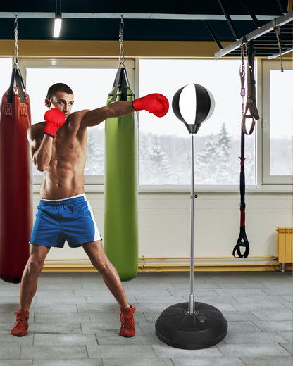 47-59IN Fitness Reflex Bag,Speed Ball Stand Punching Bag with Gloves, Boxing Bag for Adults and Teens, Great for Gifts MMA Training(Black White)