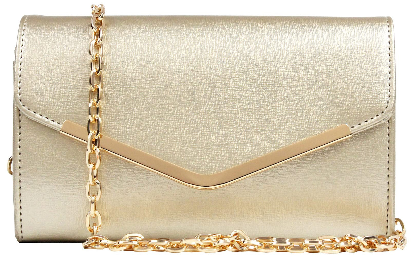 Autumnwell Clutch Purse Evening Bag for Women，Envelope Handbag With Detachable Chain（gold）