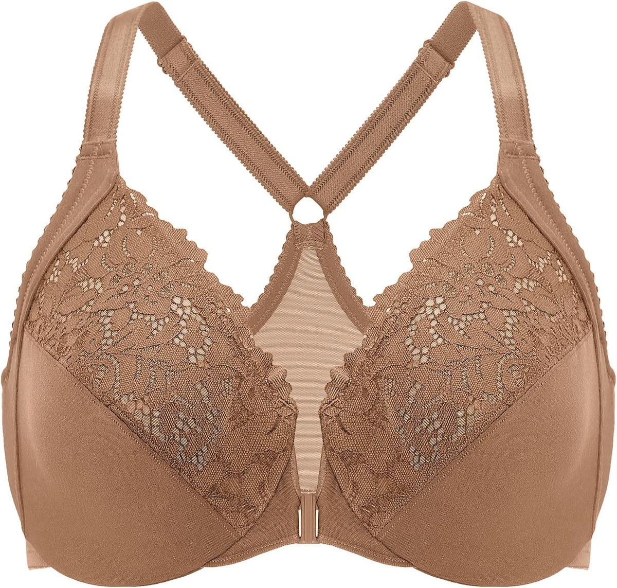 DELIMIRA Women's Front Closure Plus Size Full Coverage Lace Underwire Racerback Bra