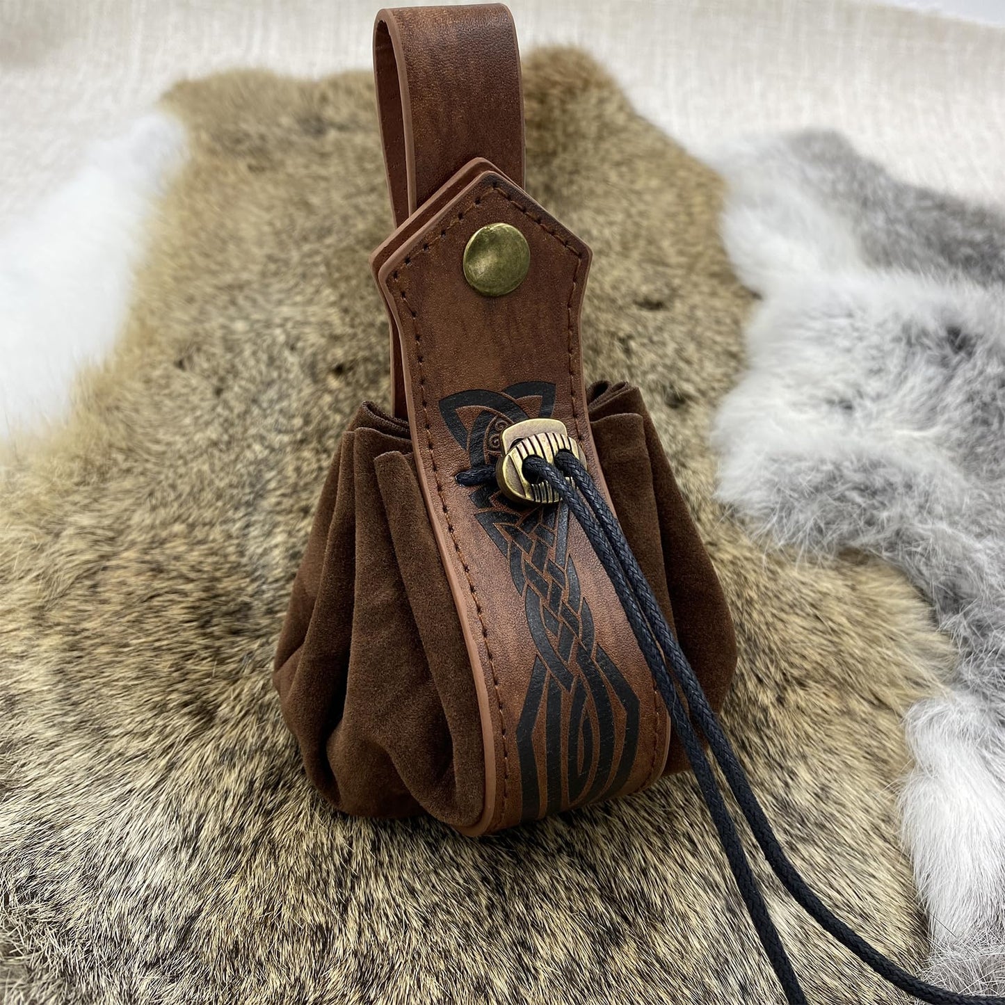 EpicCos 6 PCs Renaissance Belt Costume Medieval Accessories Belt Pouch Skirt Hiking Sword Frog Viking Horn Holster (Brown A)