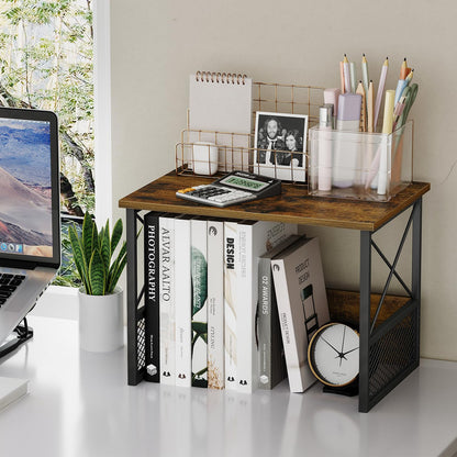 VYUOL Printer Stand for Desk, Desktop Printer Stand Shelf Organzier for Home Office, for Above and Under Desk, Fax Machine Copier Scanner, Rustic Brown