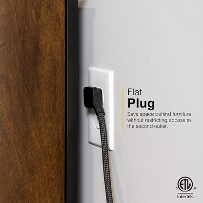 GE UltraPro Adapt 12-Outlet Surge Protector, 6ft Braided Heavy Duty Extension Cord, Flat Plug Power Strip, 3540 Joules, Black, 74542