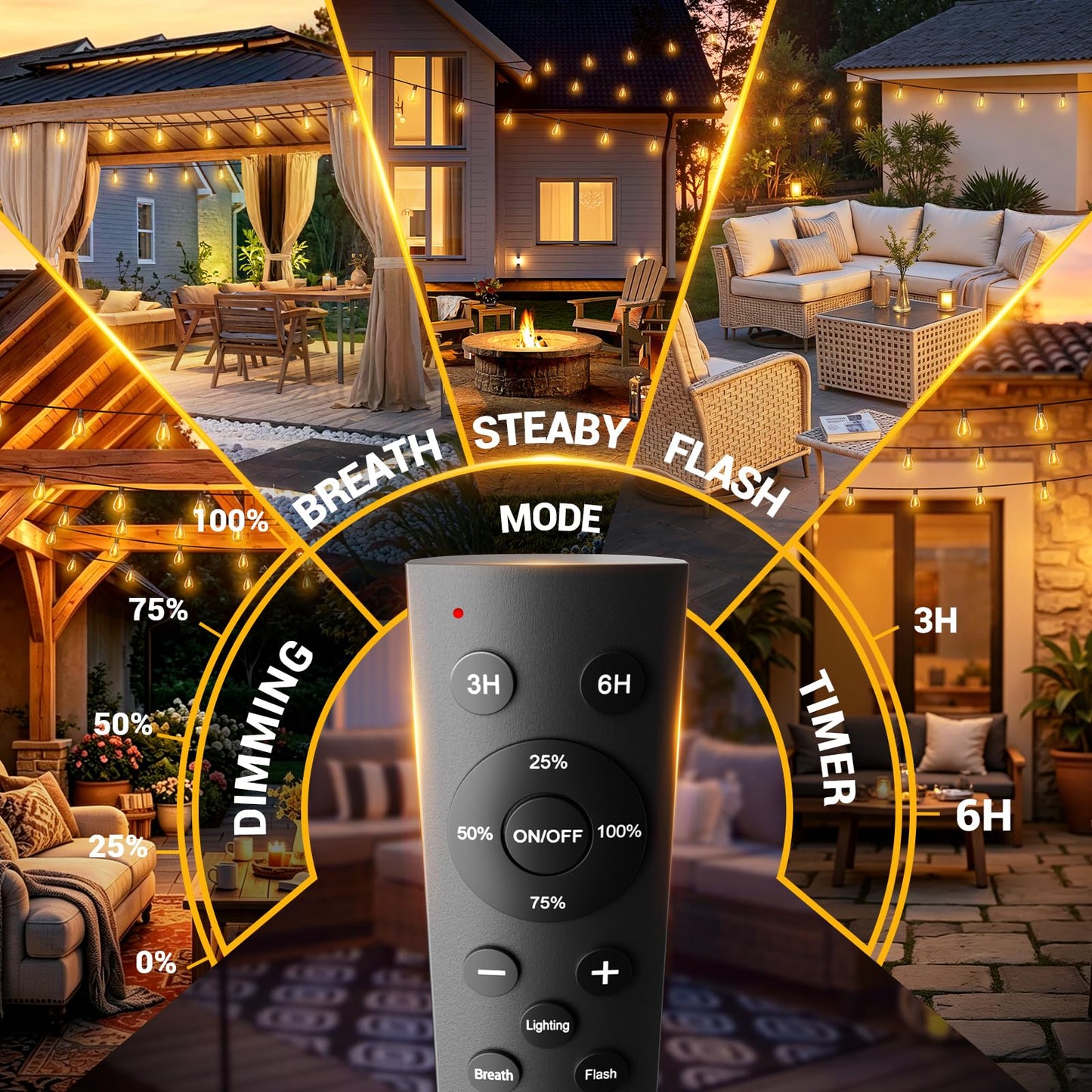 Amzrap 100FT Patio String Lights Outdoor, 35+1 LED Shatterproof Bulbs with Remote & Timer,2700K Dimmable Waterproof Hanging Decor for Backyard, Garden, Porch, Balcony, Wedding Party Lighting