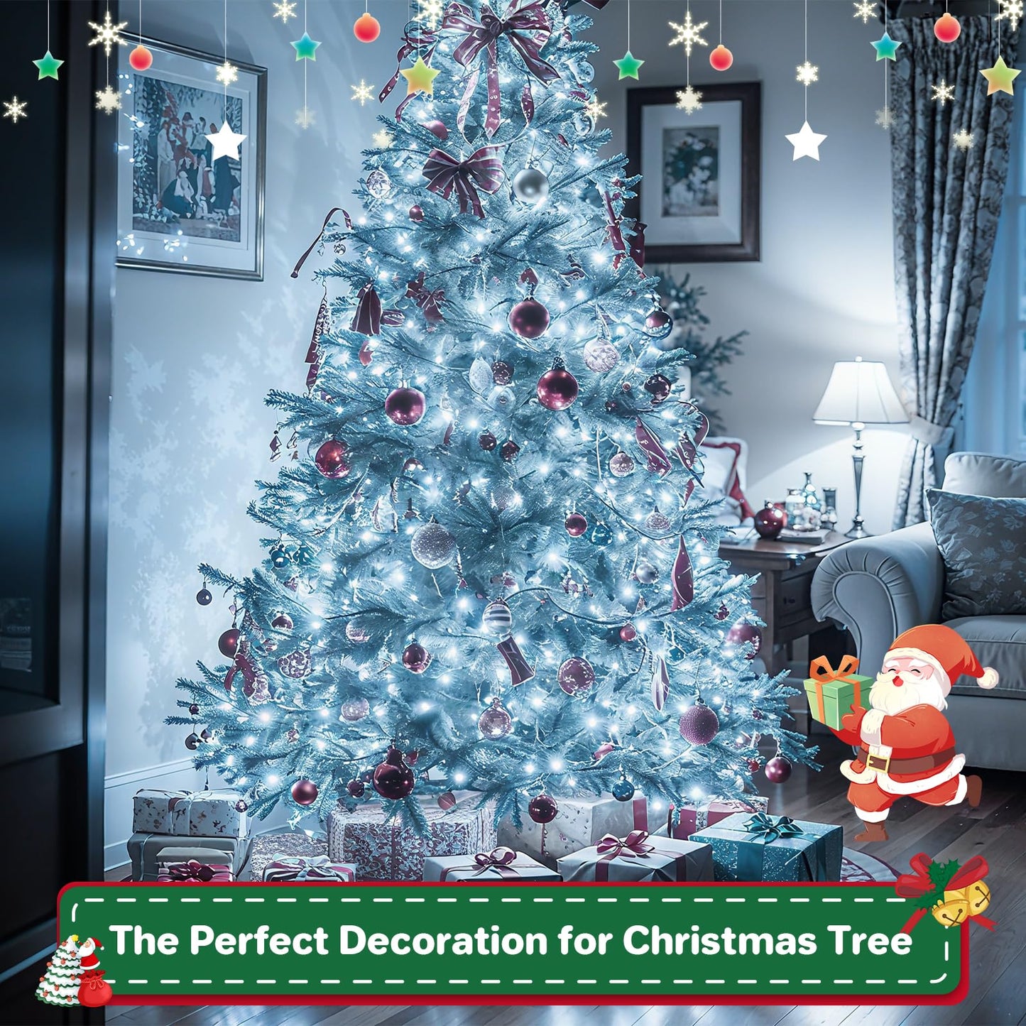 Christmas Cluster Lights Plug-in -52FT 800 LED Firecrackers String Lights,8 Modes Timer Waterproof Twinkle Fairy Lights for Christmas Tree Garland Party (Cool White)