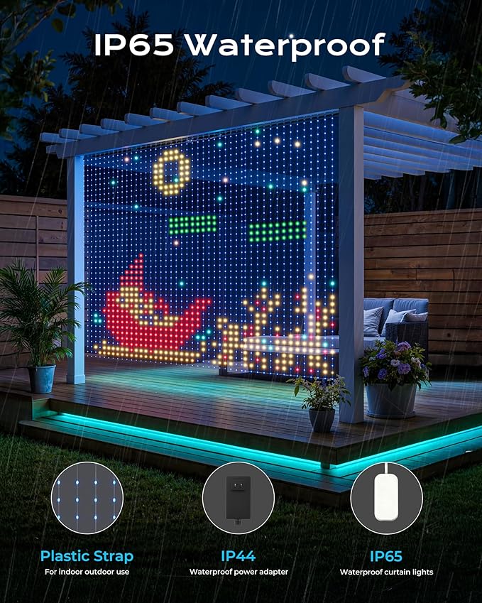 540 RGBIC LEDs Smart Curtain Lights with DIY GIF, 4.9x6.6ft Color Changing Christmas Wall Lightss with APP, IP65 Waterproof String Fairy Lightss for Indoor Outdoor Bedroom Window Garage