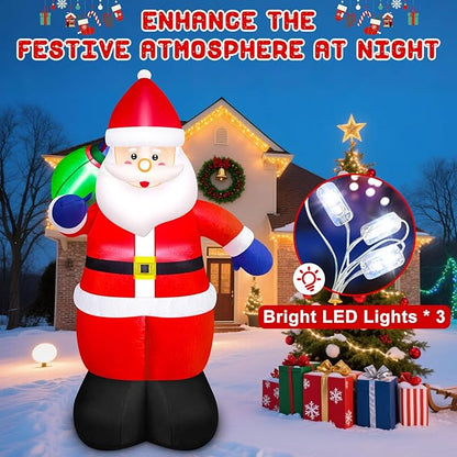 Danxilu 5FT Christmas Inflatable Santa Outdoor Decorations- Blow Up Santa Claus with Gift Bag Built-in LEDs Lighted Decor for Yard Garden Lawn Porch Xmas Holiday Party