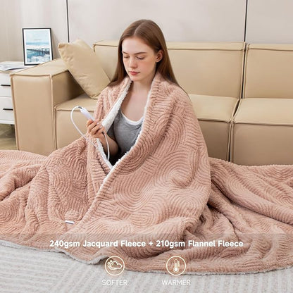 Heated Blanket King Size - 100"x90" Cozy Soft Jacquard Heating Blanket with 4 Heat Levels & 10 Hours Auto-Off, Jacquard Fleece, Overheating Protection, Warm Gifts, Brown