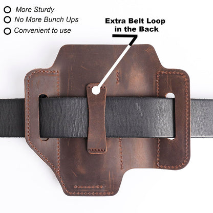 Topstache Multitool Sheath for Belt - EDC Belt Organizer - Leather Multitool Holster with Flashlight Holder, Elastic Band Pen Holder and Keychain Clip - Multitool Holder - Multitool Pouch, Darkbrown