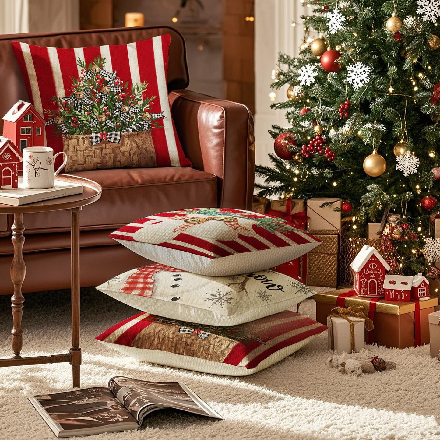 UPOFFICIS Christmas Pillow Covers 18x18 inch Set of 4, Christmas Decorations Cushion Covers, Xmas Pillow Covers, Pillowcases Throw Pillow Covers for Sofa Couch Home Decor