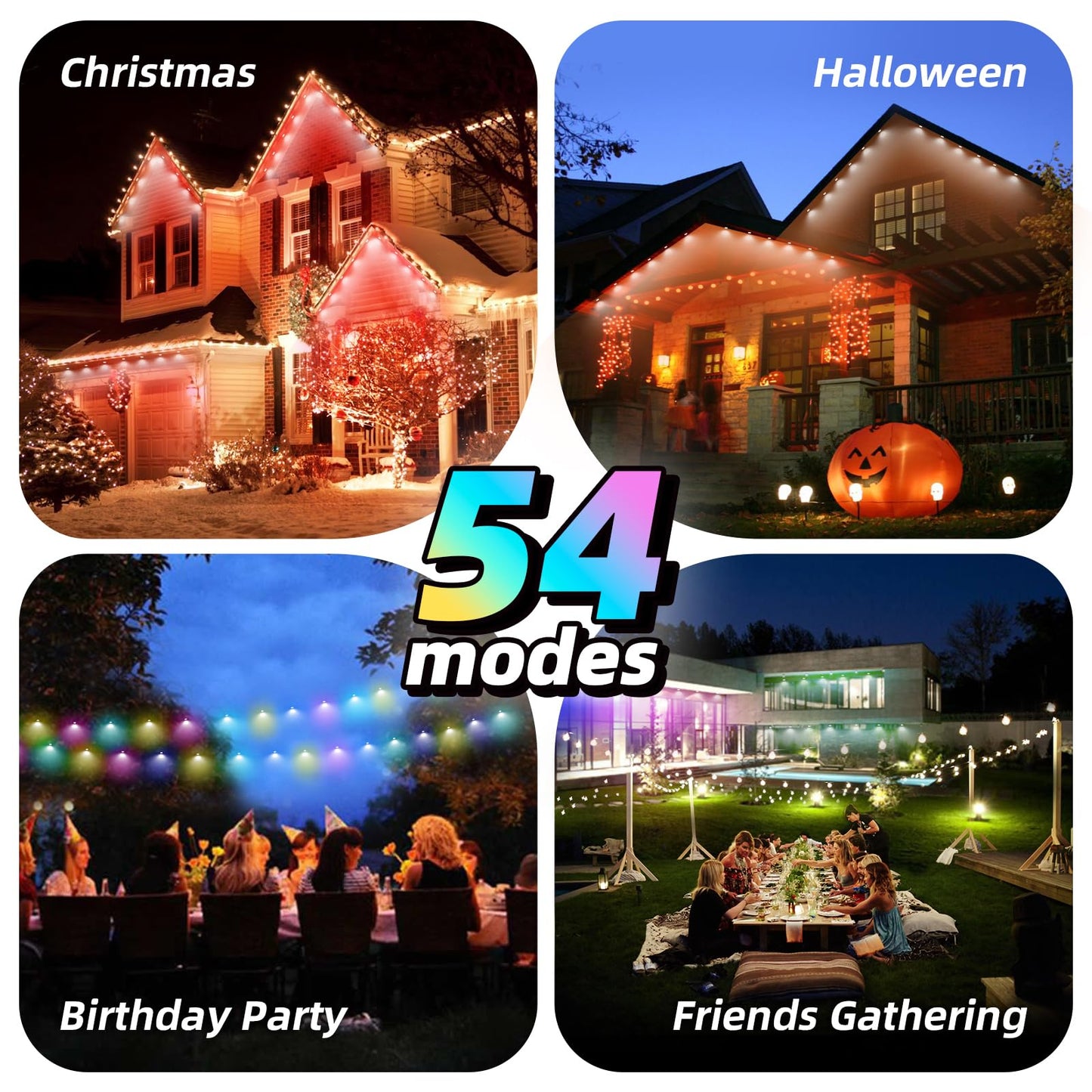 Permanent Outdoor Lights, 50ft Smart RGB Outdoor Light, 36 LED Eaves Lights with 54 Scene Mode, IP67 Waterproof for Halloween, Christmas, New Year, Holidays, Daily Lighting, APP Voice Remote Control