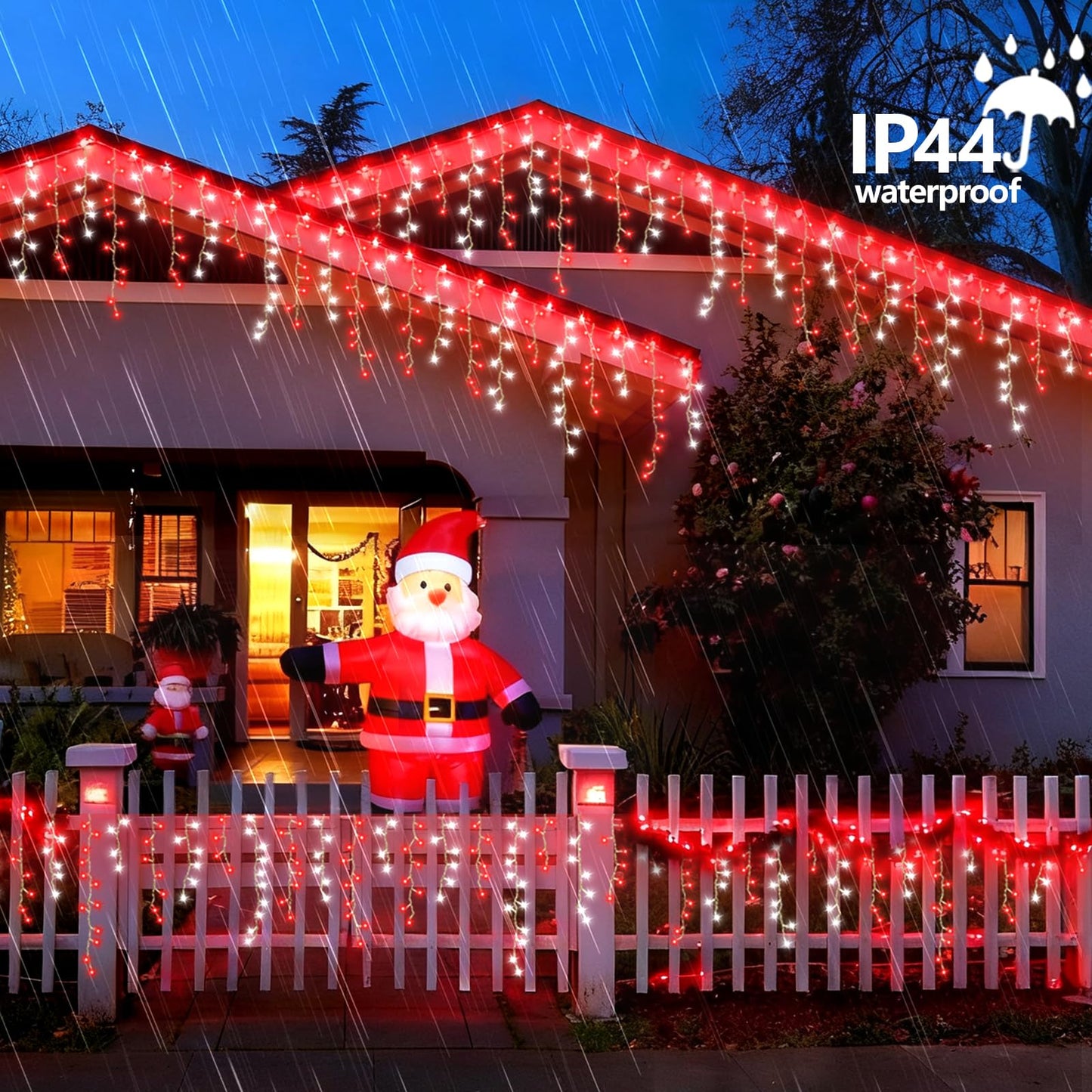 YEGUO 33ft 400 LED Red and White Icicle Lights Outdoor Waterproof, 80 Drops Icicle String Lights Connectable, 8 Modes Icicle Christmas Lights with Memory