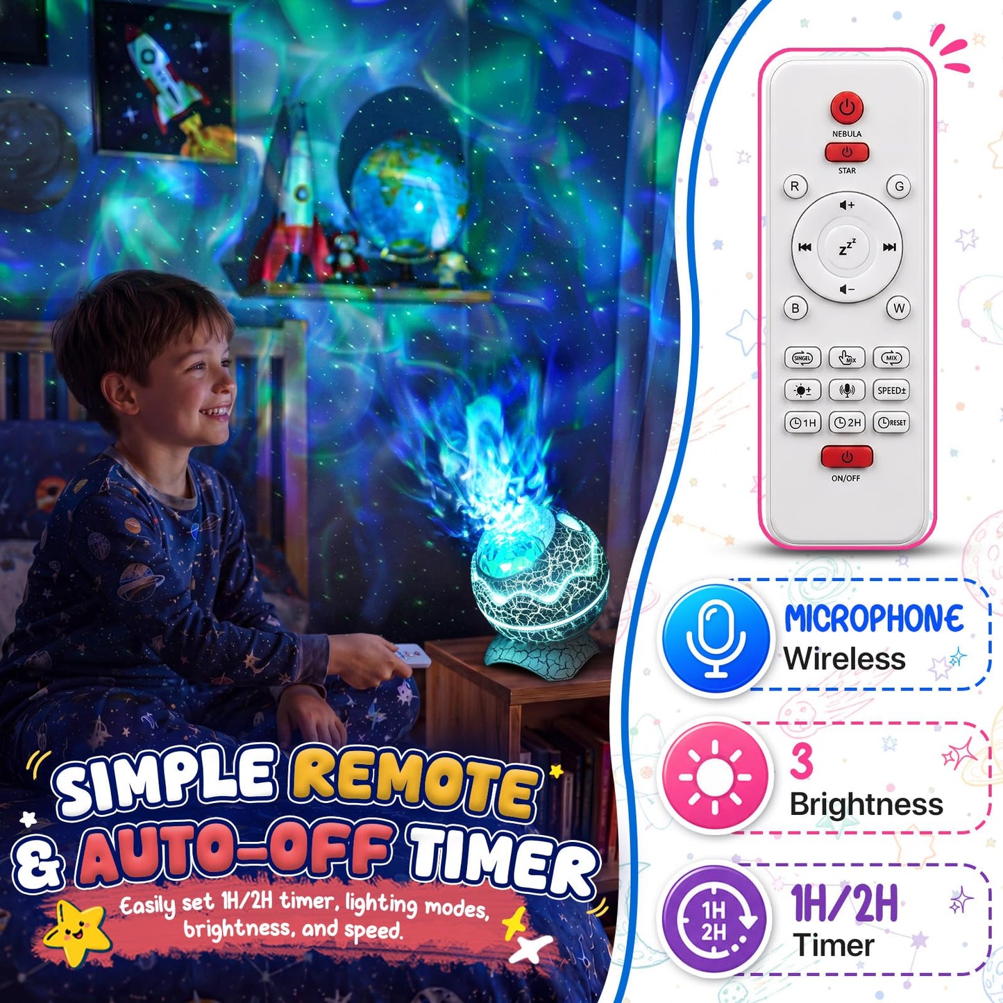 Rossetta Galaxy Projector Karaoke Machine for Kids, Rechargeable Star Projector with Wireless Microphone, Bluetooth Speaker, Night Light Projector for Bedroom, Christmas Birthday Gifts for Kids Teens
