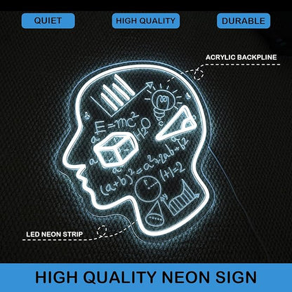 Horseneon Brain Disciplines Math Neon Sign Bright LED Wall Decoration for Classroom or Lab USB Led Light Power Adjustable Brightness Math Science Neon Signs for Students&Classroom