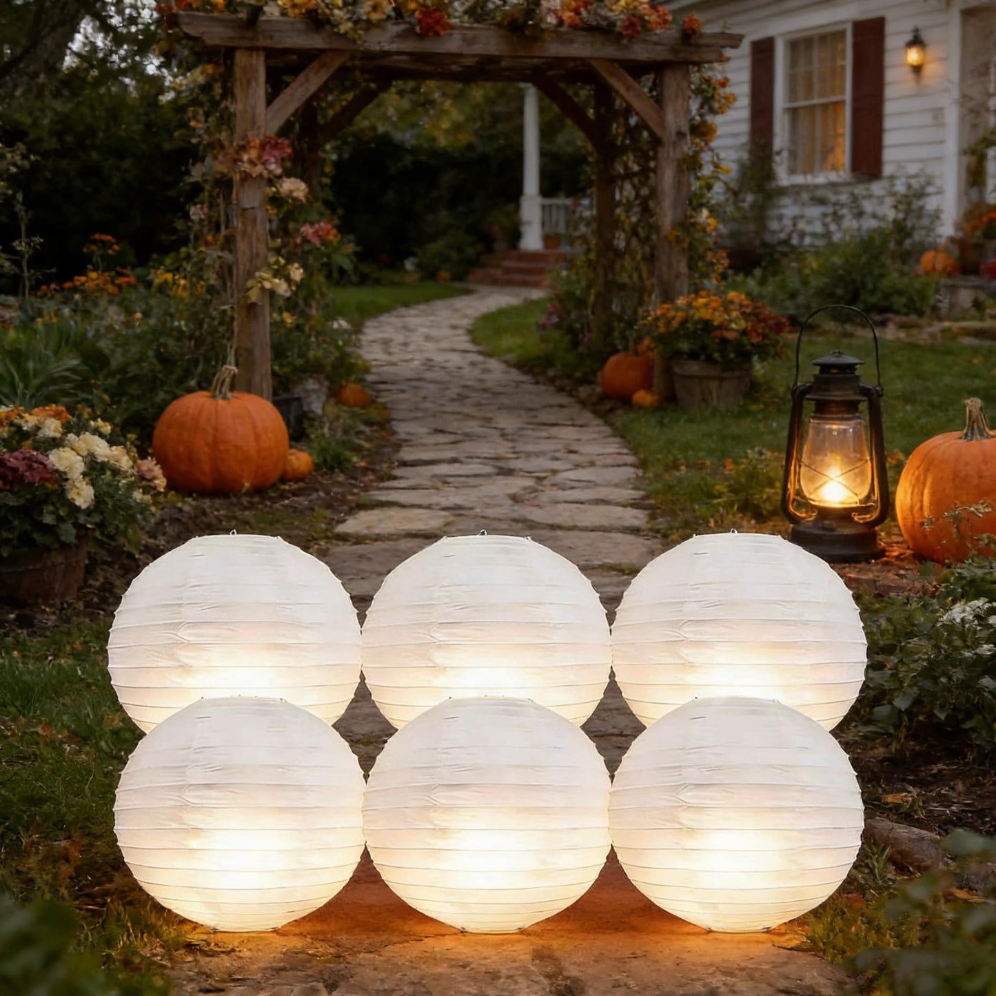 6Pcs Paper Lanterns White with LED Lights,12 in Round Lantern Hanging Paper Lanterns Lamp for Birthday, Wedding, Christmas, Bridal, Home Decor, Party Decoration
