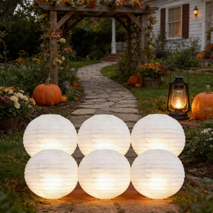6Pcs Paper Lanterns White with LED Lights,12 in Round Lantern Hanging Paper Lanterns Lamp for Birthday, Wedding, Christmas, Bridal, Home Decor, Party Decoration