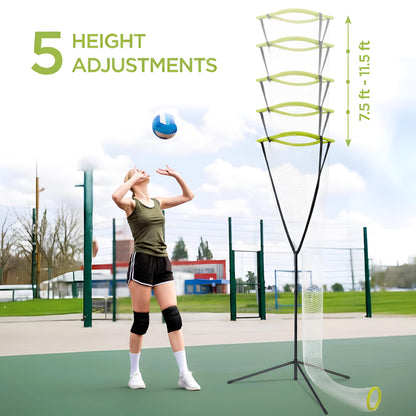 Volleyball Setter Training Net Volleyball Setting Trainer with Target Cloth Adjustable Height 7.5 to 11.5 ft Adjustable Angle for Indoor Outdoor Serving Spiking and Setting Practice Includes Carry Bag