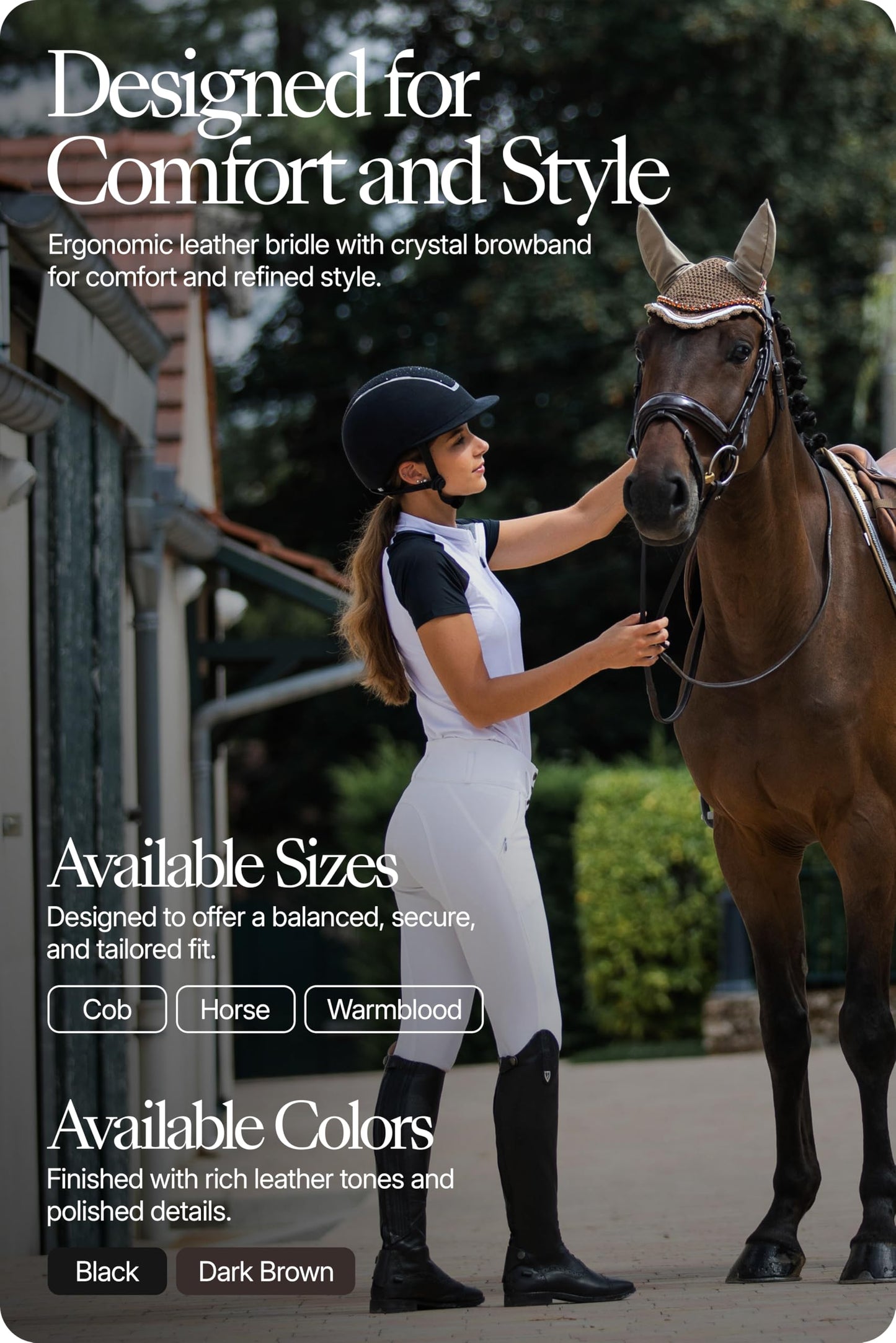 HORZE Clermont Ergonomic Padded Genuine Leather Snaffle Bridle for Horses | Flash Noseband Included - Black - Horse