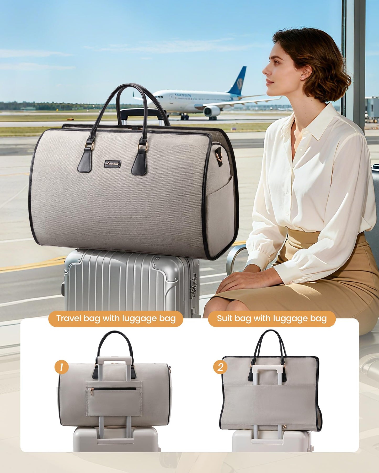 LOVEVOOK Garment Bags for Travel,3 in 1 Garment Duffle Bags for Travel with Shoe Pouch,Carry on Garment Bag for Women Men,Hanging Suitcase Suit Dress Business Travel Bag Weekender Bag