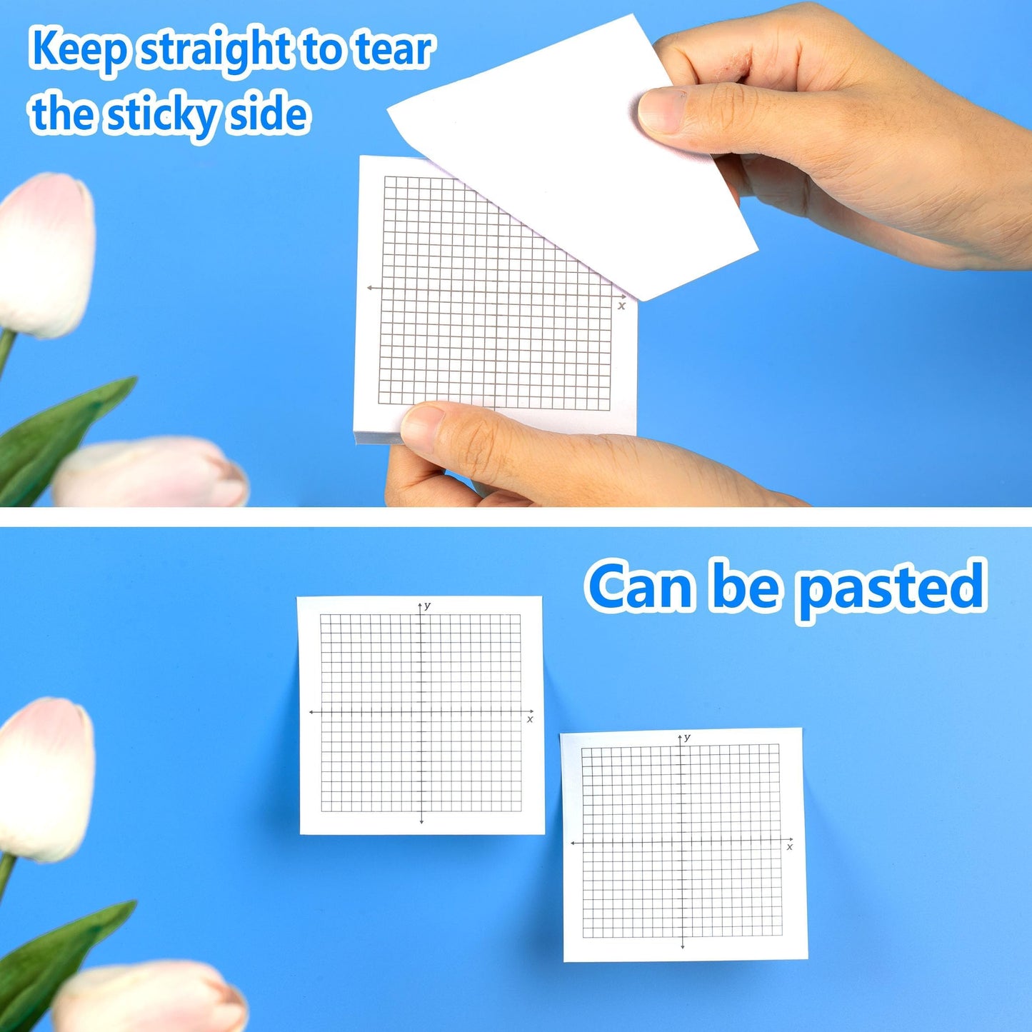 VELATYVIO 8PCS Graph Paper Sticky Notes 800 Sheets Self Adhesive Mini X Y Axis Coordinate Plane Post It 20 X 20 Four Quadrant Grid Pad for School Office Supplies 3 X 3 Inch