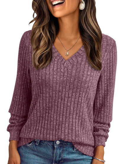 AUTOMET Womens V Neck Long Sleeve Shirt Fall Fashion Tops Tunic Dressy Casual Sweater Clothes Cute Trendy Work Outfits 2025