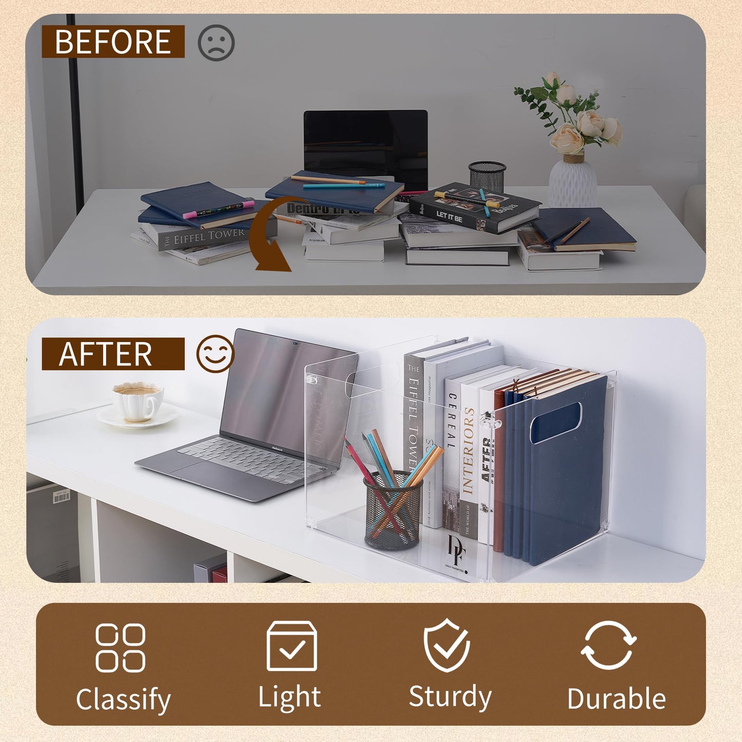Clear Acrylic File Organizer, with Handles – Easy Assembly Required, Acrylic File Holder for Office, Letter/A4 Documents, Magazines & Binders – Fits Standard 8.5"x11" Paper Perfectly