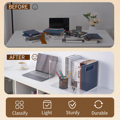 Clear Acrylic File Organizer, with Handles – Easy Assembly Required, Acrylic File Holder for Office, Letter/A4 Documents, Magazines & Binders – Fits Standard 8.5"x11" Paper Perfectly