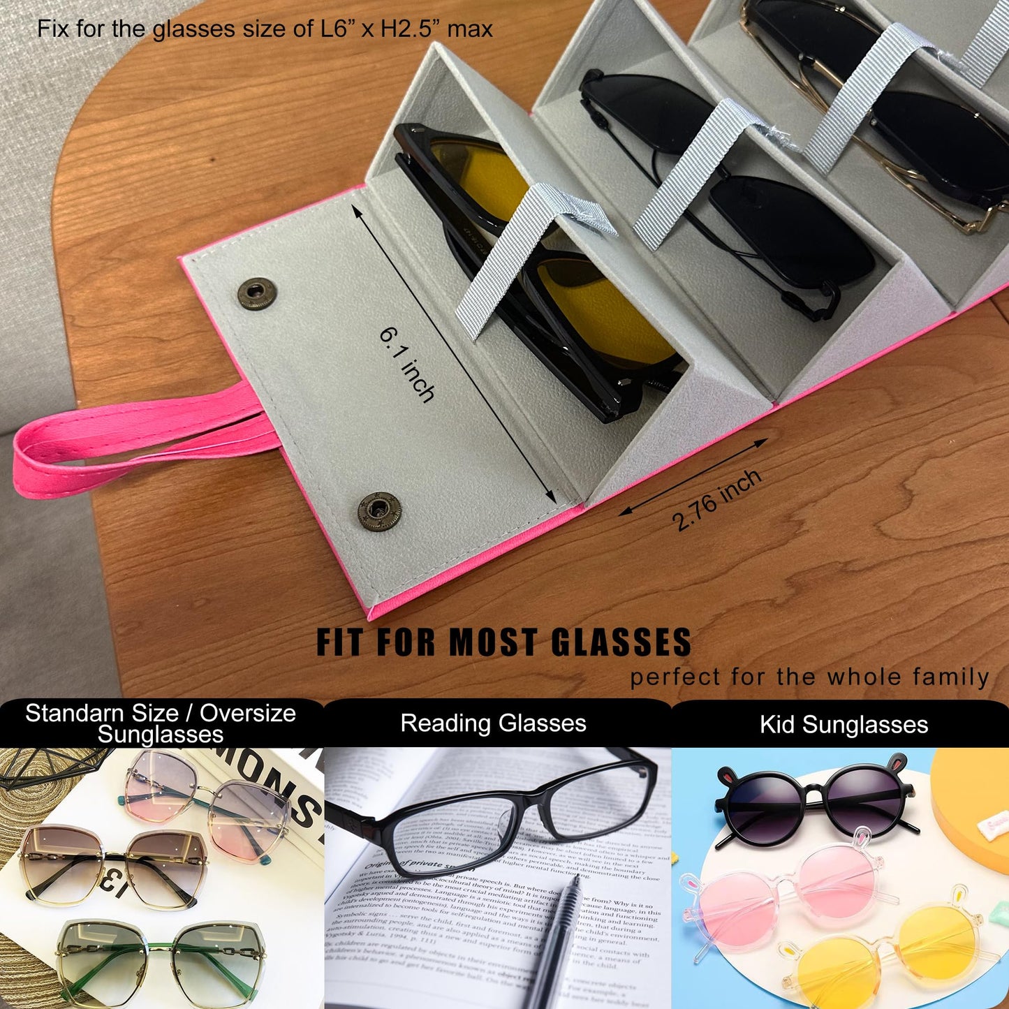 Longjet Sunglasses Organizer 5 Slots Travel Glasses Case Multiple Pairs Eyeglasses Storage Box Hanging Eyewear Holder (Peach Pink)