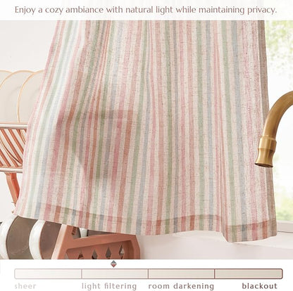 jinchan Striped Linen Kitchen Curtains 24 Inches Christmas Tier Curtains Farmhouse Modern Cafe Style Small Window Treatments Airy Light Filtering Rod Pocket for Living Room Bathroom 2 Panels Candy