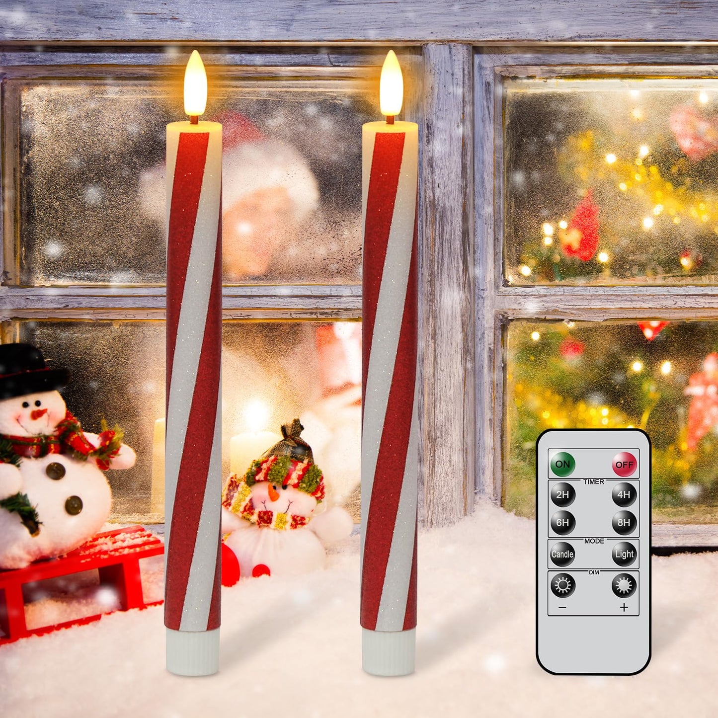 Wondise Christmas Flameless Taper Candles with Remote Timer, Battery Operated Candy Cane Candles Real Wax 3D Wick LED Christmas Candle for Xmas Centerpiece Thanksgiving Holiday Decor