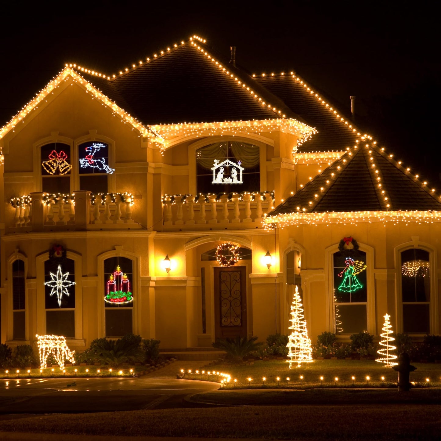TRWYMZ 16" Christmas Window Silhouette Lights - 6 Pack Colour Lighted Bell, Angel, Candle, Nativity, Bethlehem Star, Reindeer for Holiday Indoor and Outdoor Wall Door Window Decorate