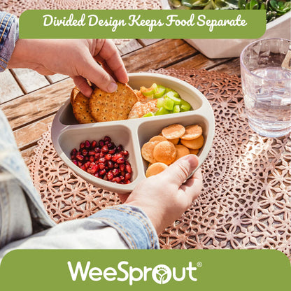 WeeSprout Silicone Divided Plates (No Lids), 100% Food Grade Silicone Plates for Toddlers & Kids, Dishwasher & Microwave Safe