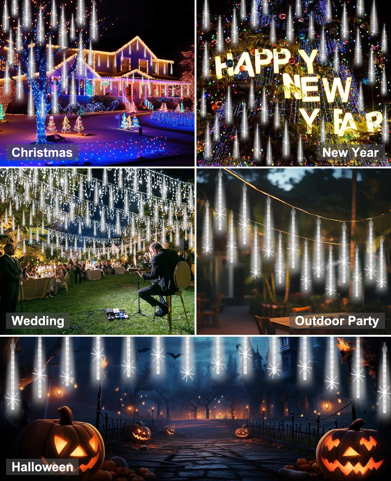 EAGWELL Christmas Lights Outdoor 12 Inch 10 Tubes Meteor Shower Light LED Falling Rain Drop Lights Icicle Cascading Xmas String Decor for Tree Wedding Party Garden Easter Light Decoration,Shine White